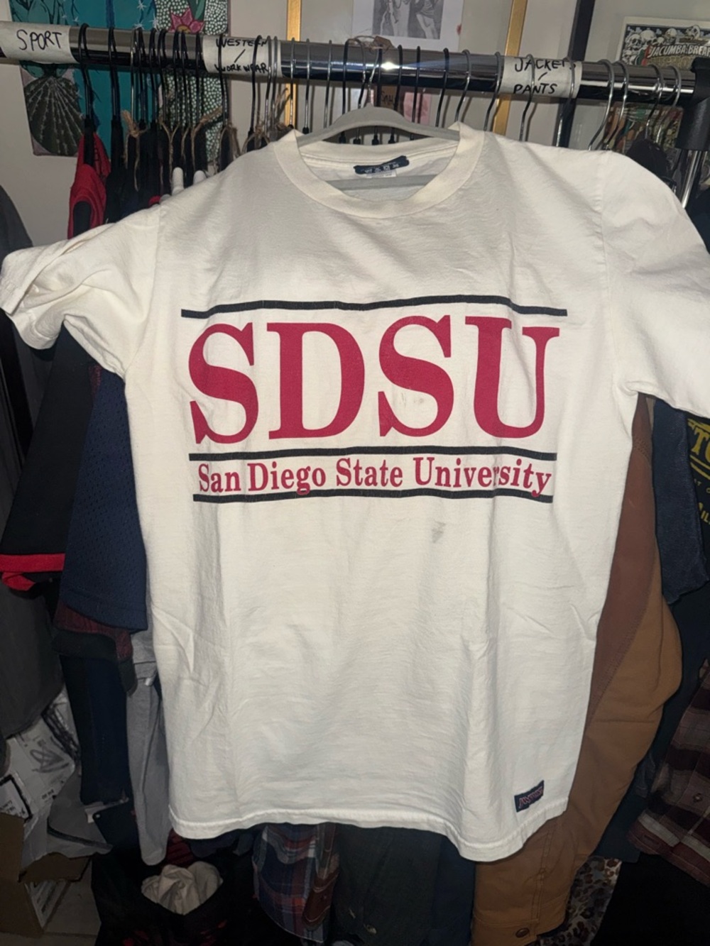 Jansport White Tee with Red SDSU Logo